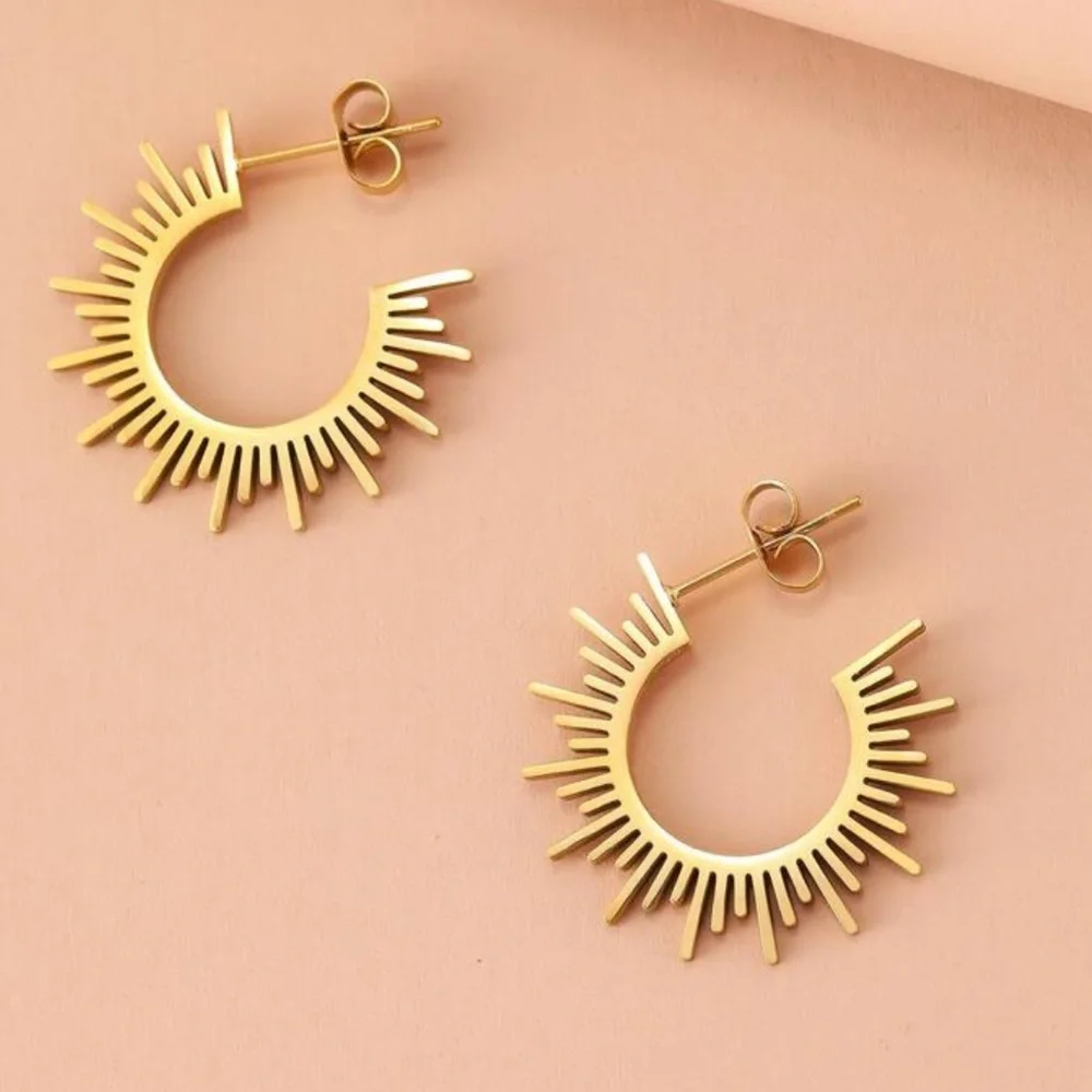 Stainless‎ steel Sunburst Hoop Earrings in gold color